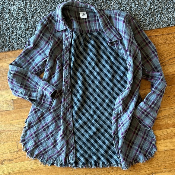 CABI Highland Flannel Button Down Shirt Gray / Plum Size Medium - Picture 3 of 12